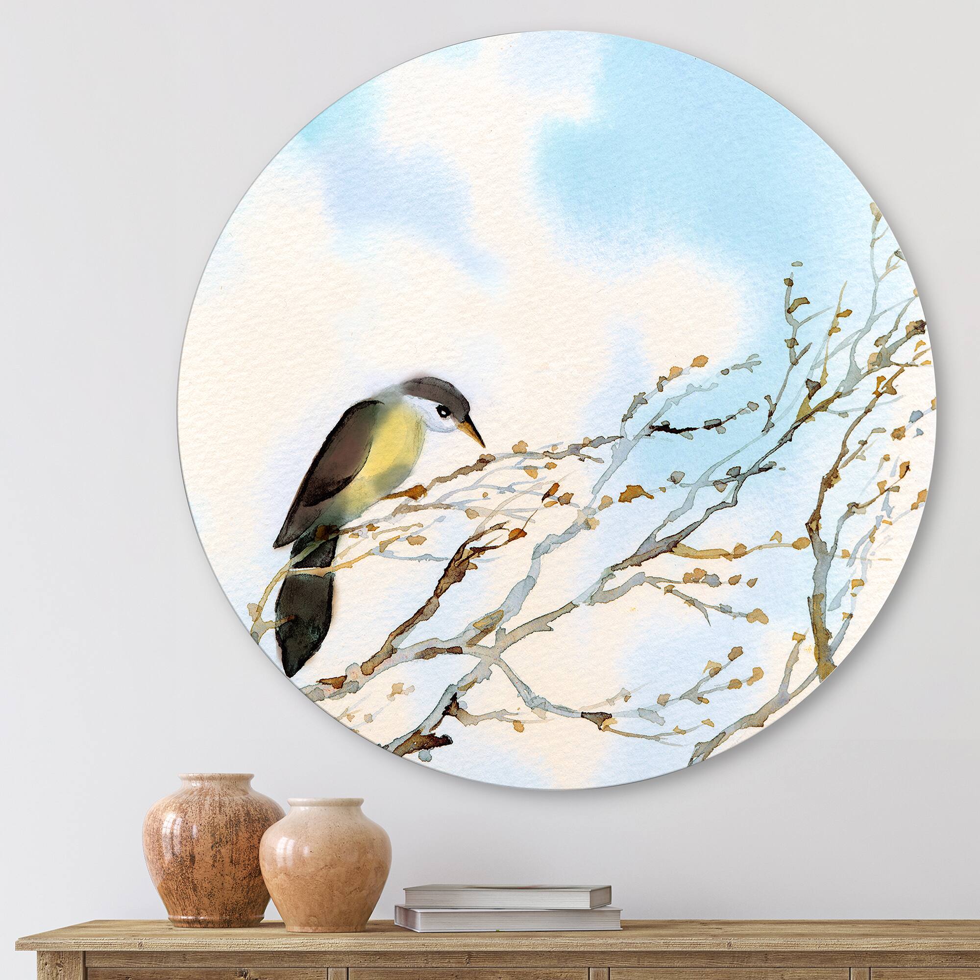 Designart - Bird On Old Bare Tree With Blue Cloudy Sky
